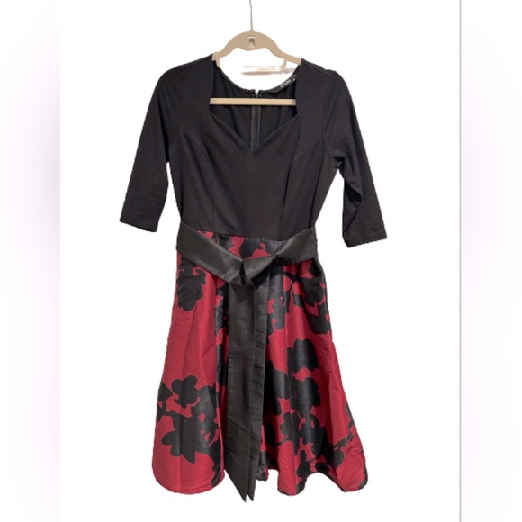 eShakti Floral Print Dupioni Mixed Media Custom Designed Dress, Size 6 - Picture 1 of 7